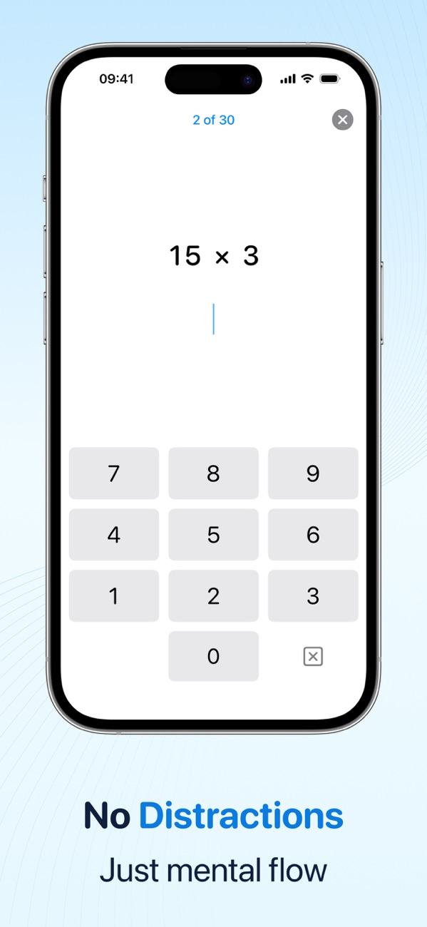Distraction-free exercise screen with a clean number pad